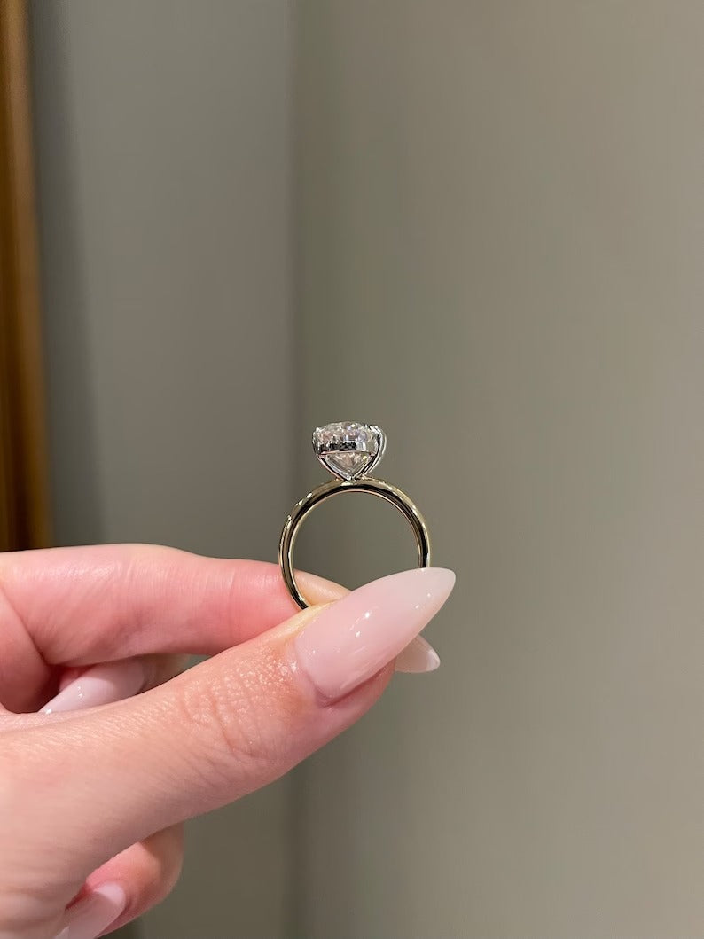 Solid Gold 6 Carat Brilliant E Cushion Cut Moissanite Engagement Ring