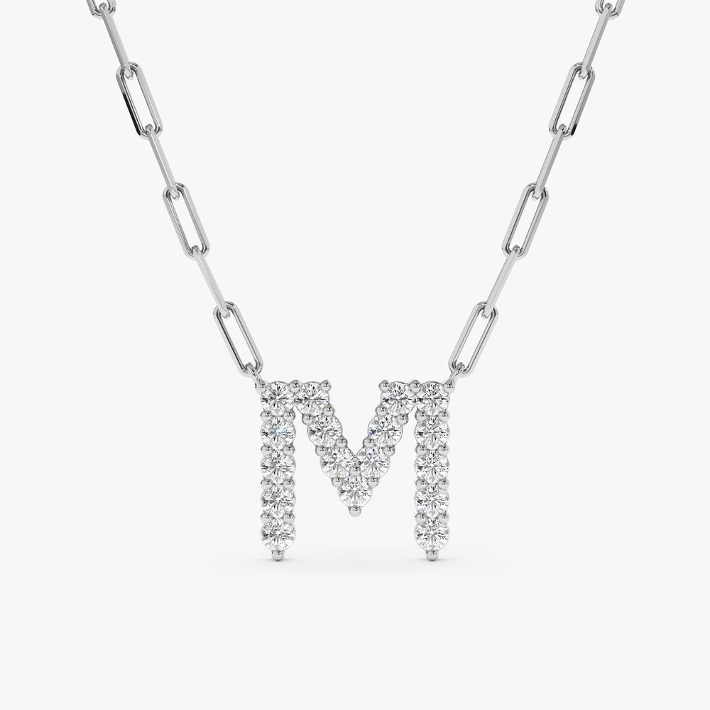 Solid Gold Diamond Initial Paperclip Necklace (4038D4)