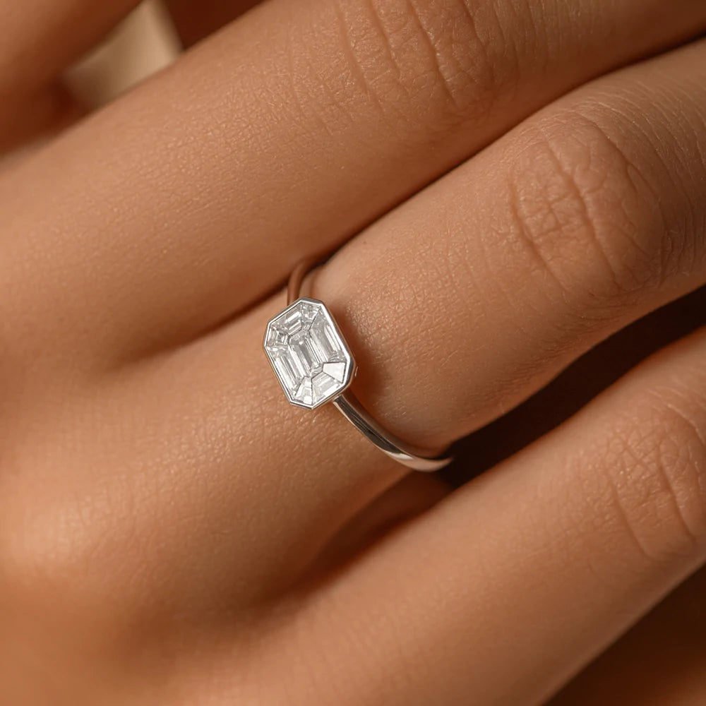 Moissanite Ring Emerald Cut East West Illusion Emerald Pie Cut, photo 2