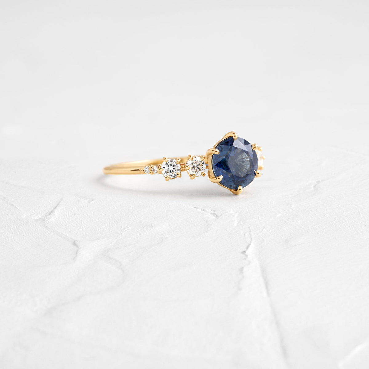 Solid Gold Coda Ring, Round Cut Blue Sapphire Ring