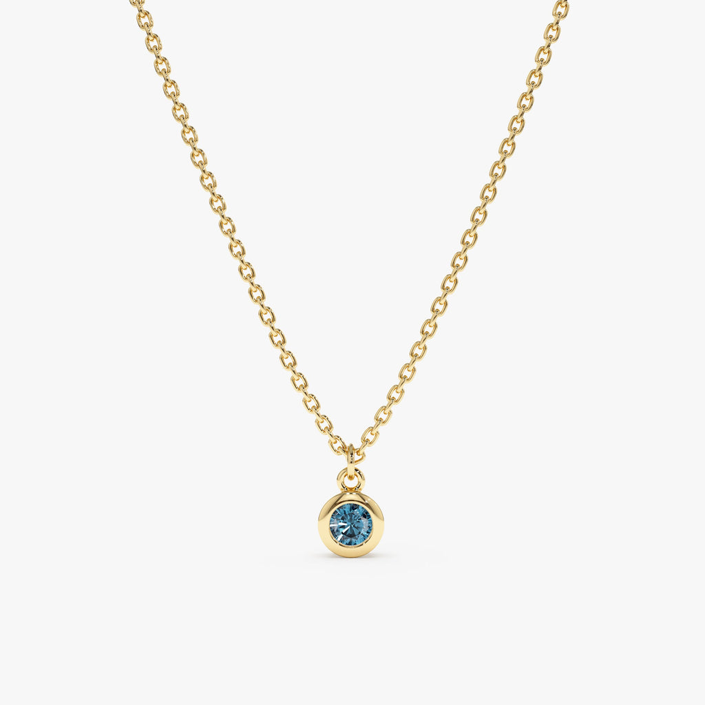 Solid Gold Blue Topaz Charm Necklace