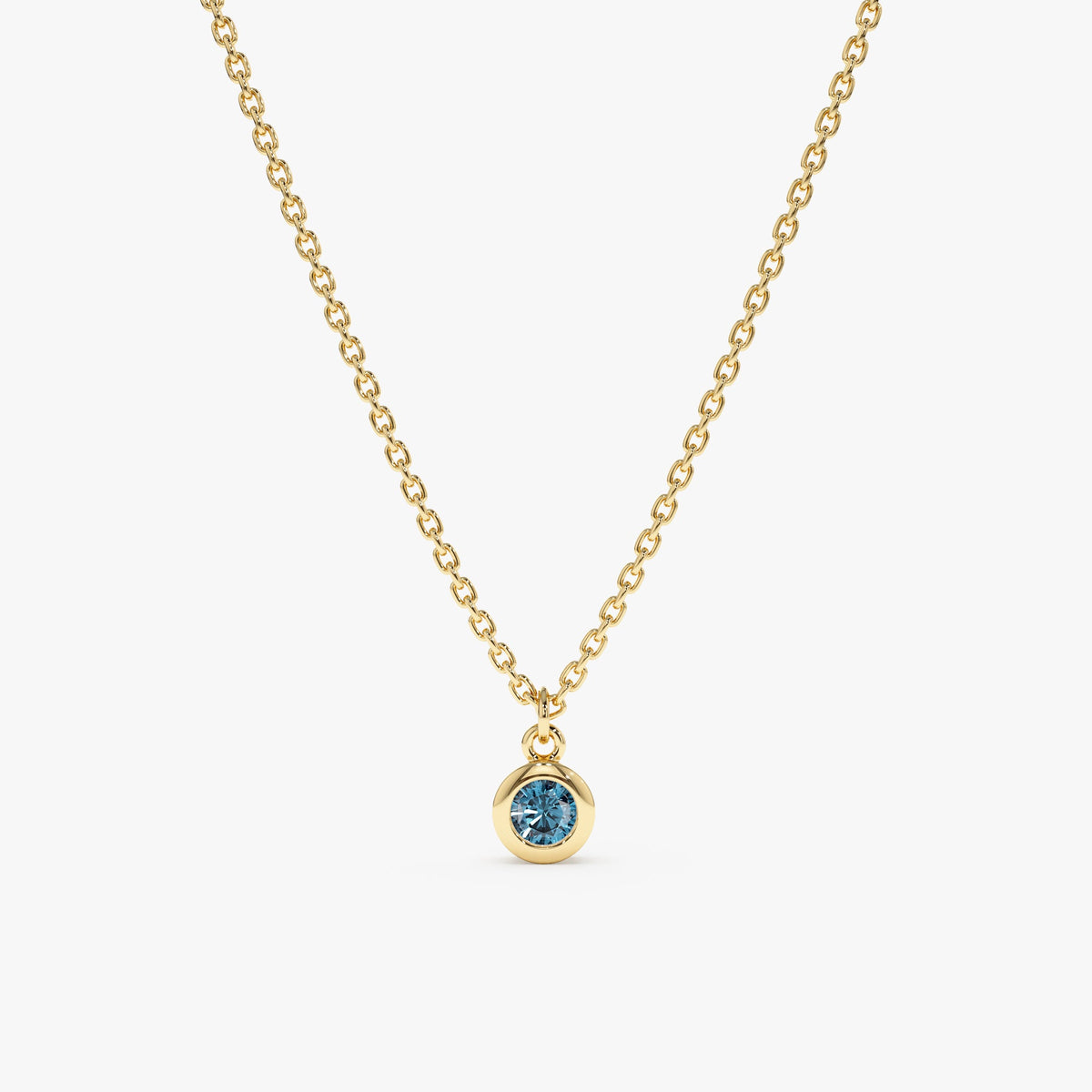 Solid Gold Blue Topaz Charm Necklace