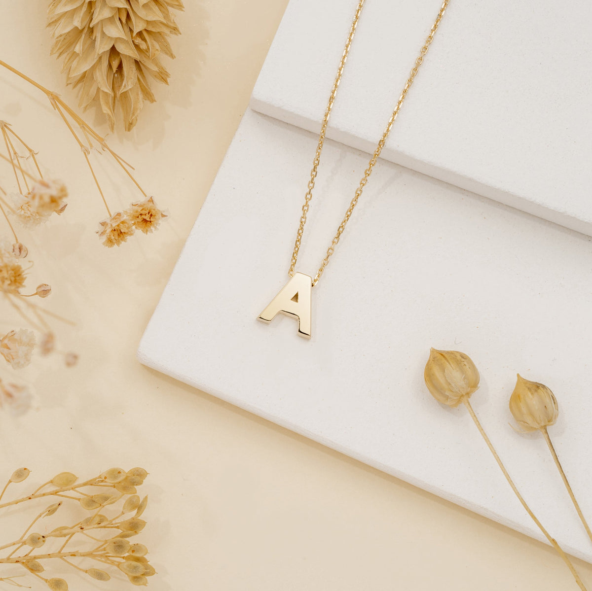 Solid Gold Bold Block Letter Initial Necklace (4A65DF)