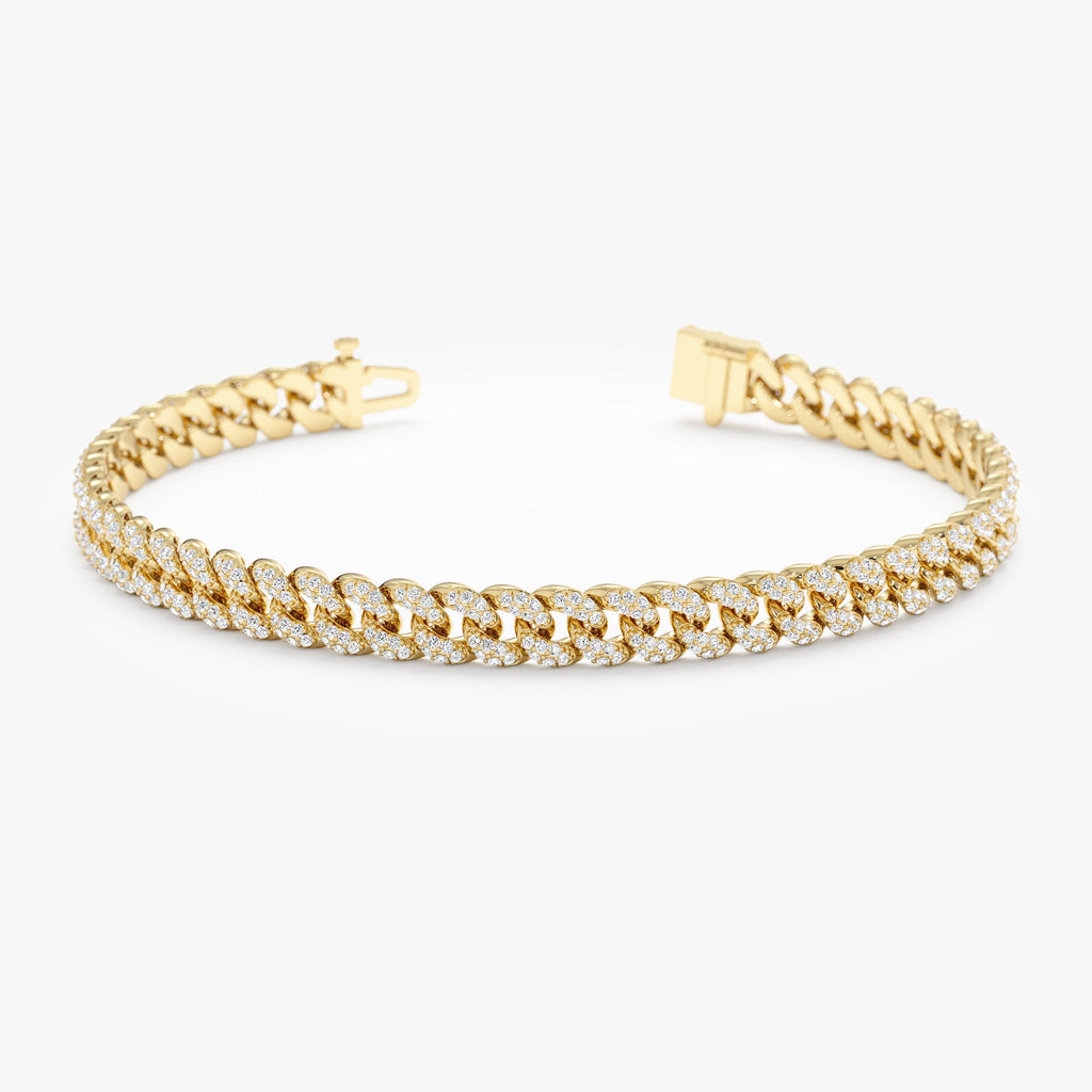 14K Solid Gold 1.61 CTW Diamond Cuban Chain Bracelet