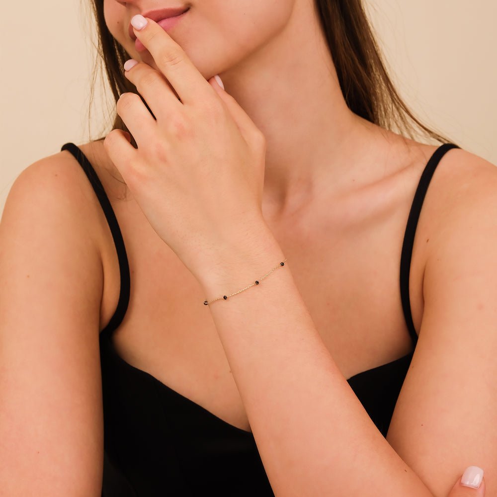 14K Solid Gold Black Diamond Station Bracelet - Style A