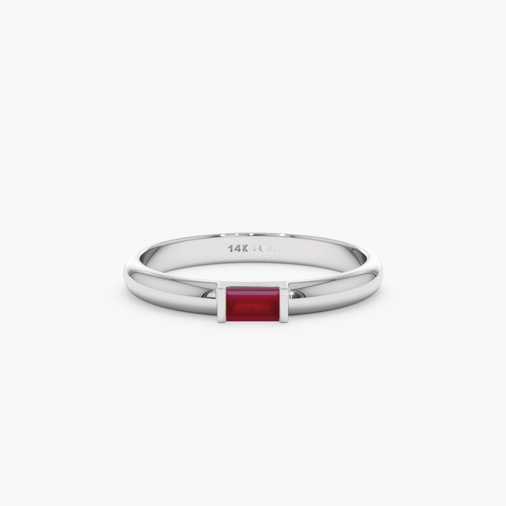 Solid Gold Baguette Ruby Dome Ring (44944D)