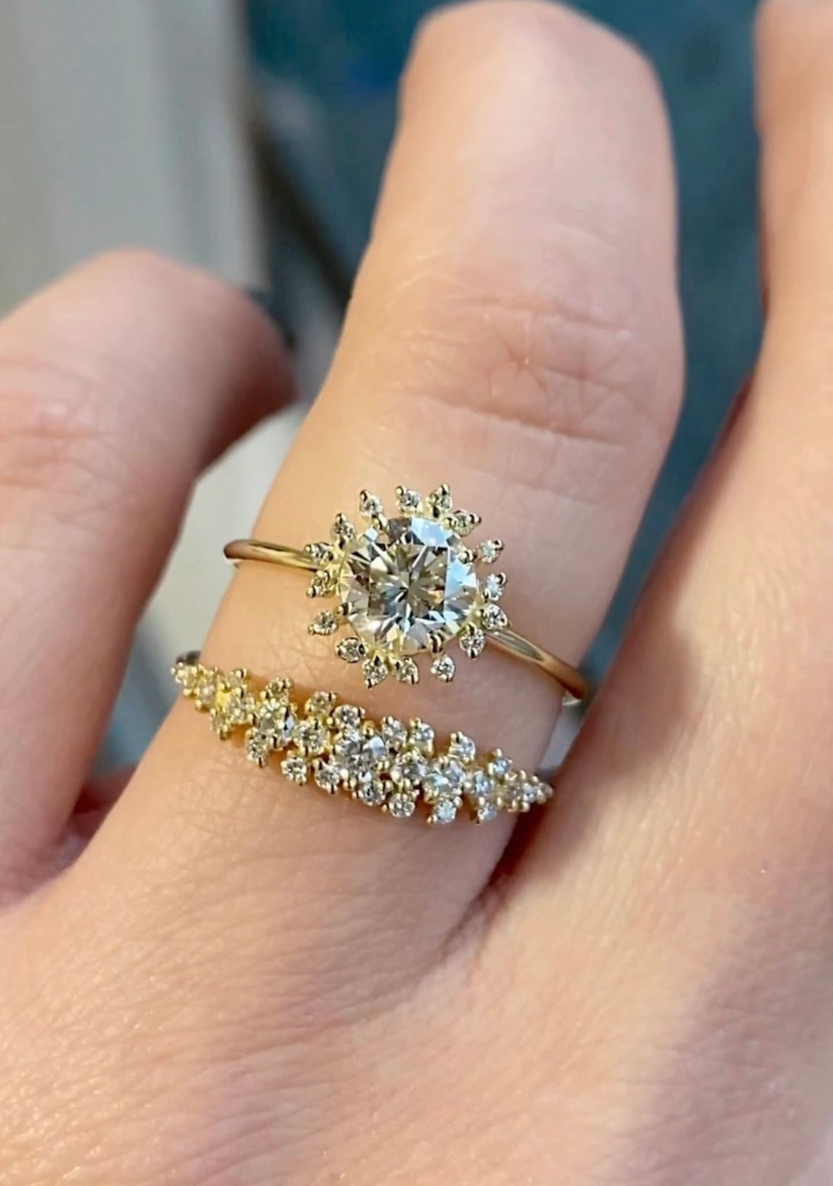 Solid Gold 3 CT Sapling Ring, Moissanite Diamond Gold Engagement Ring
