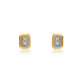 Solid Gold Diamond White Topaz Emerald Cut Earring