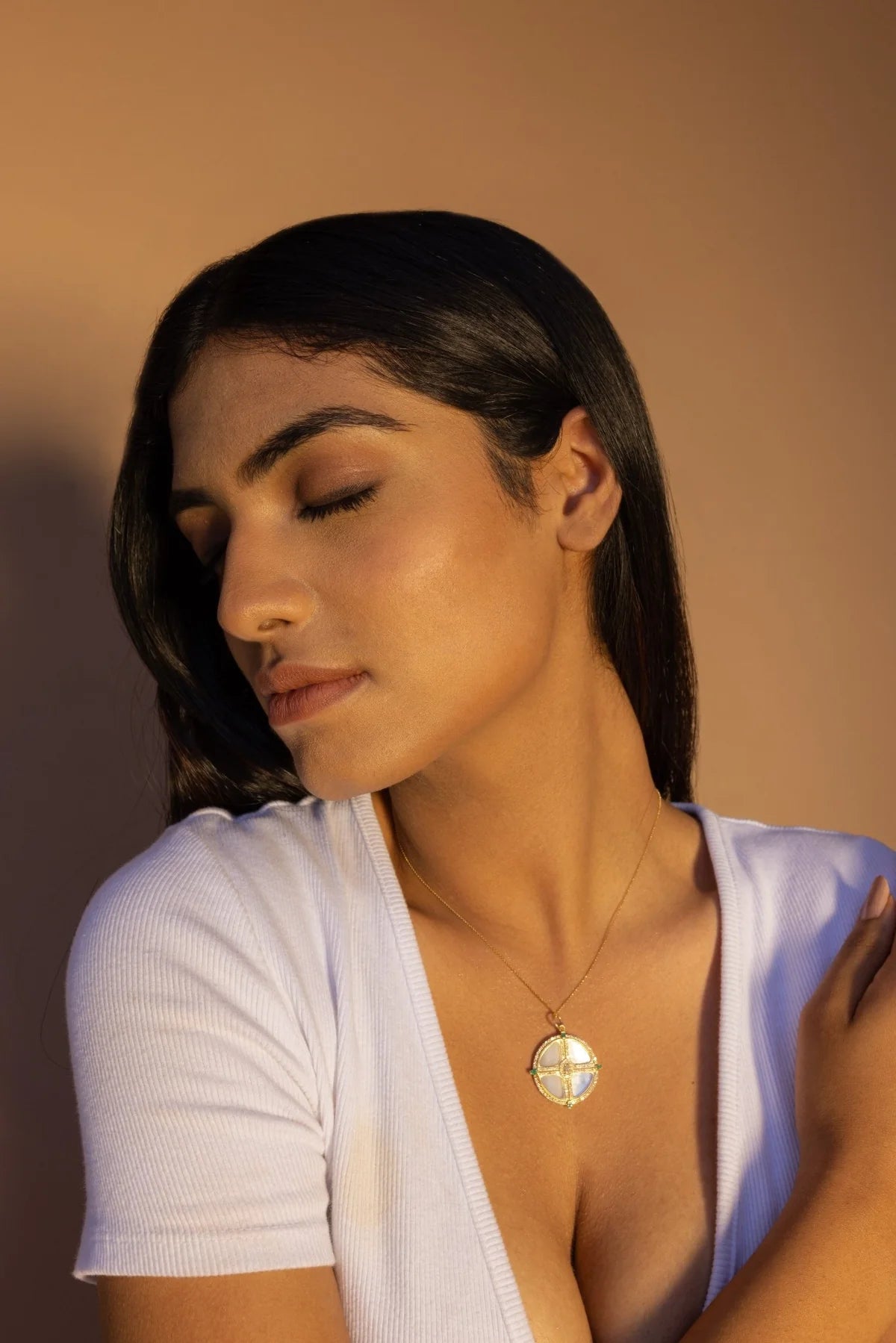 Solid Gold Mother Of Pearl Pendant