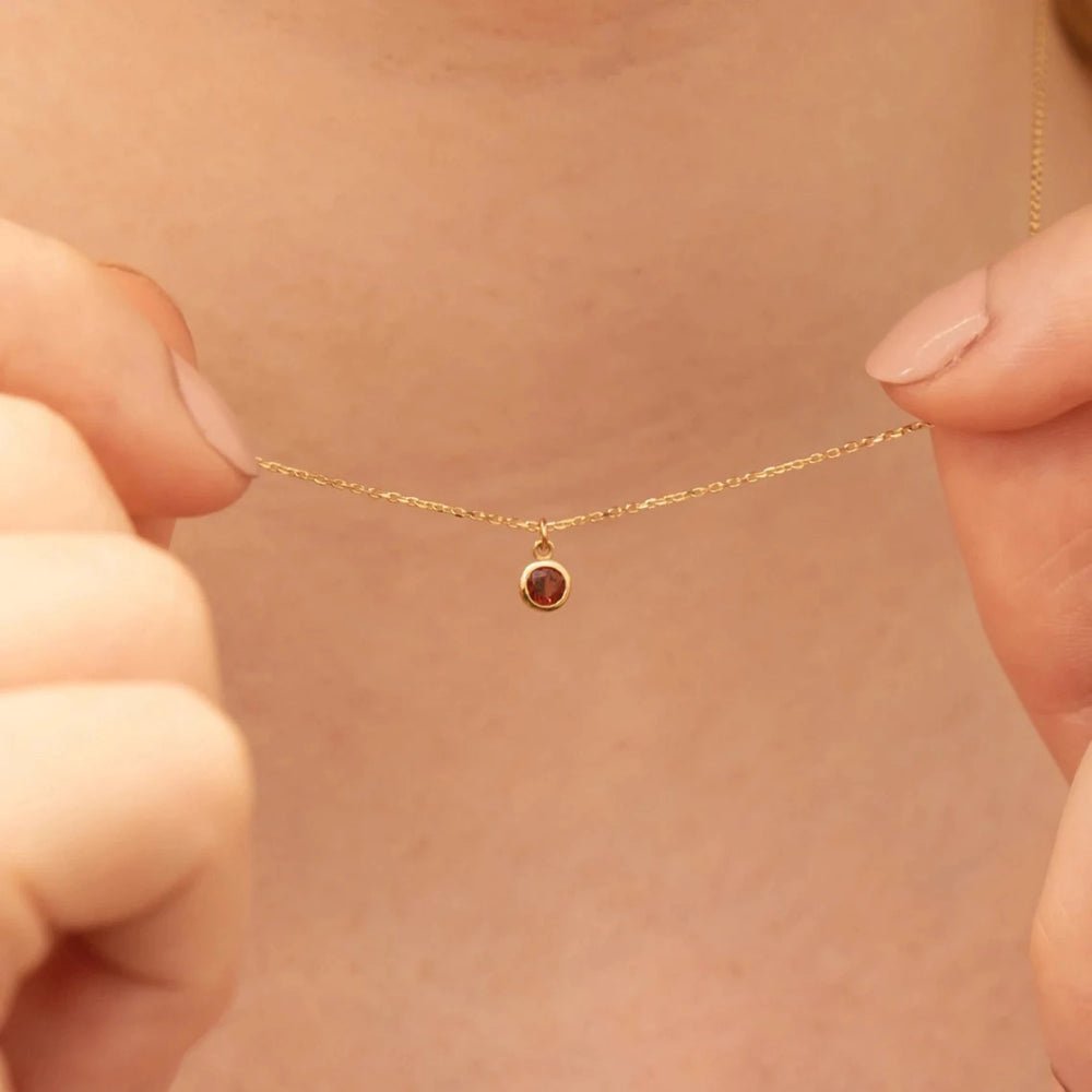 Solid Gold Garnet Charm Necklace