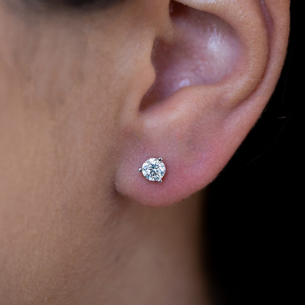Solid Gold Lab-Created Diamond 3-Prong Martini Stud Earrings (C2A27E)
