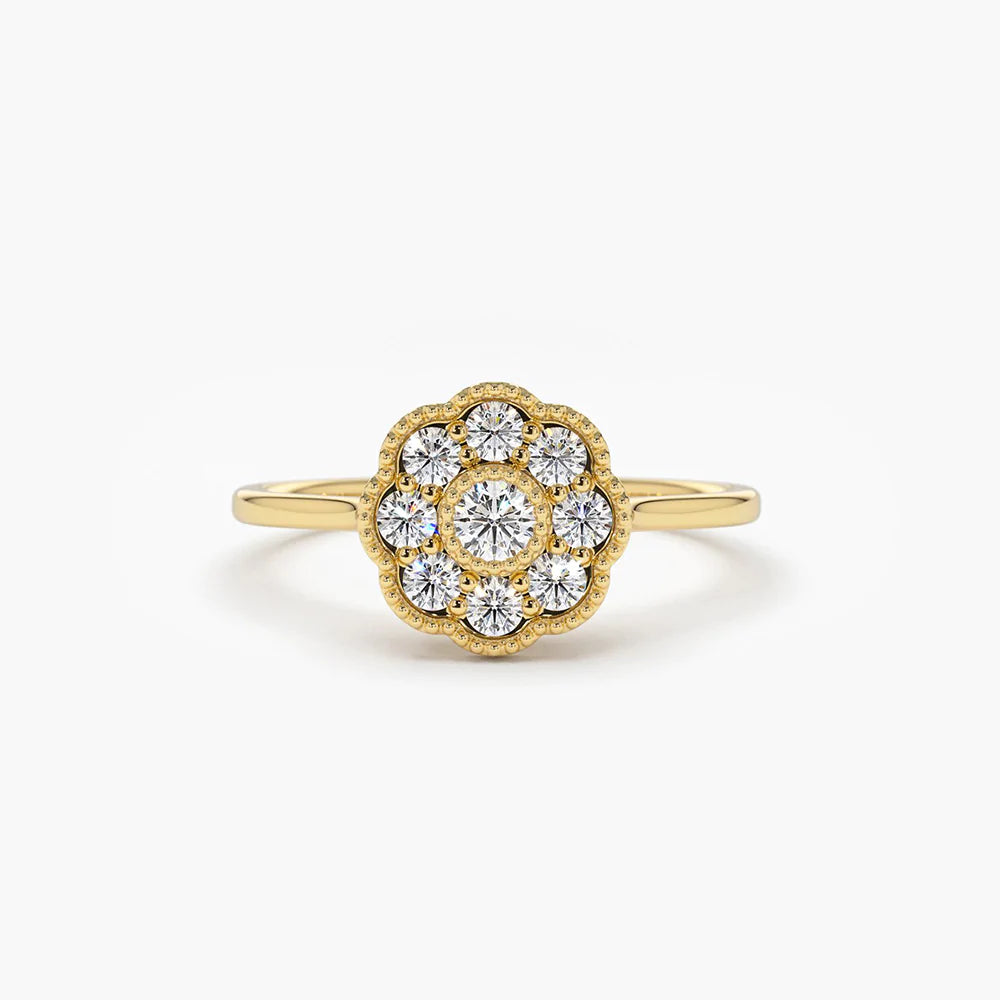 Solid Gold Floral Diamond Ring