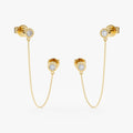 Solid Gold Double Diamond Hanging Chain Studs