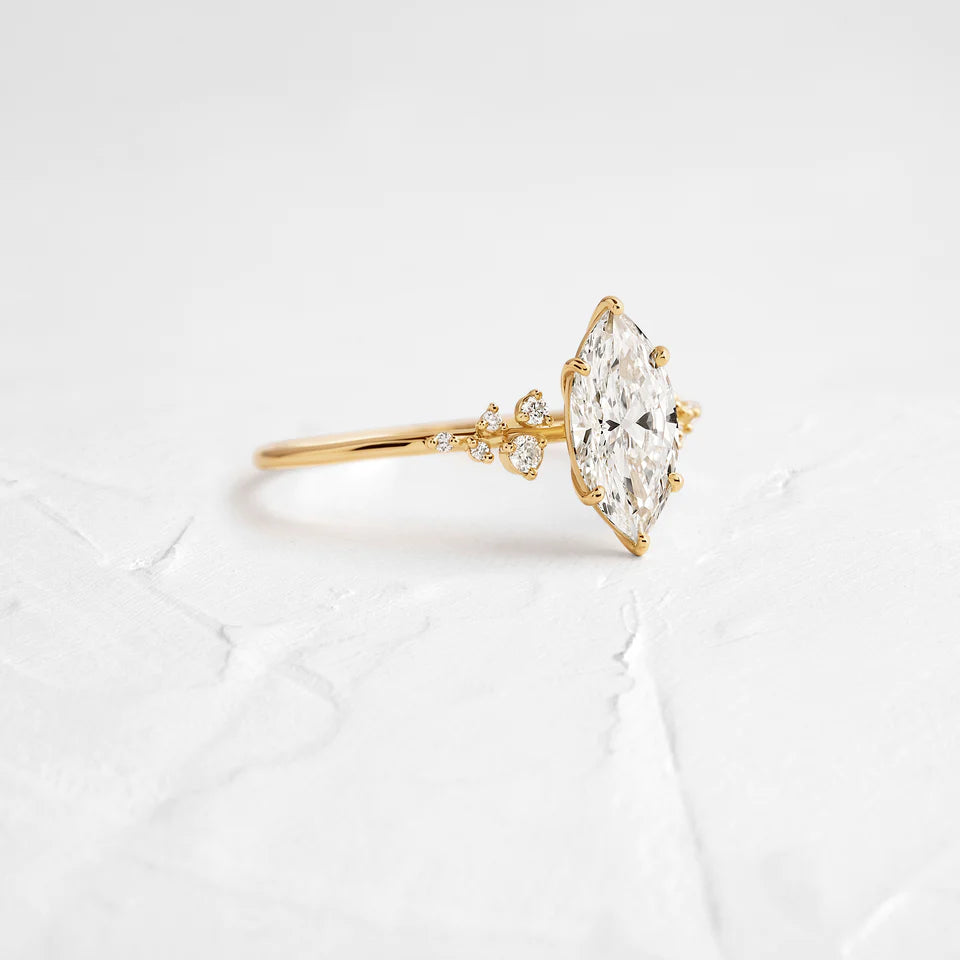 Solid Gold Marquise Cut Lab-Grown Diamond Engagement Ring