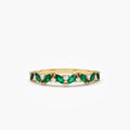 Solid Gold Slanted Emerald and Round Diamond Ring
