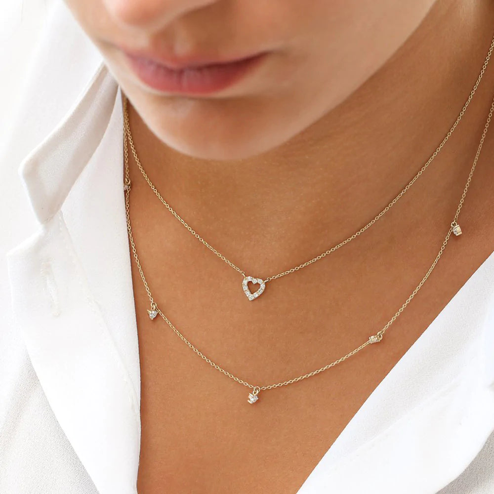 Solid Gold Tiny Diamond Heart Necklace