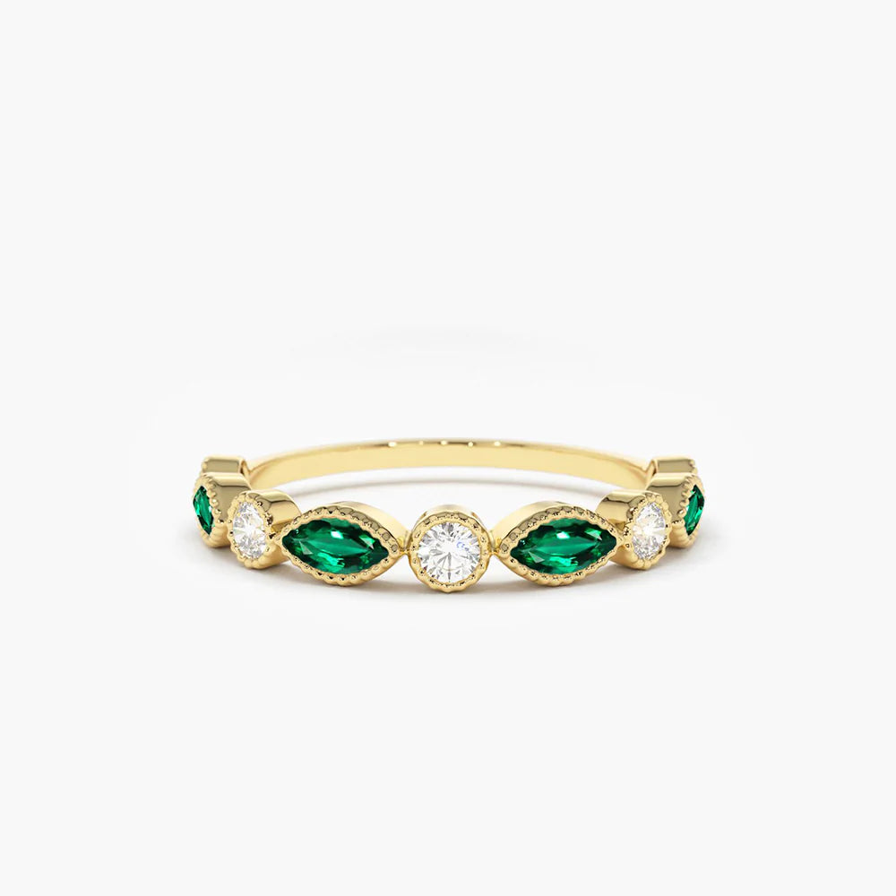 Marquise Emerald and Moissanite Wedding Band, photo 1