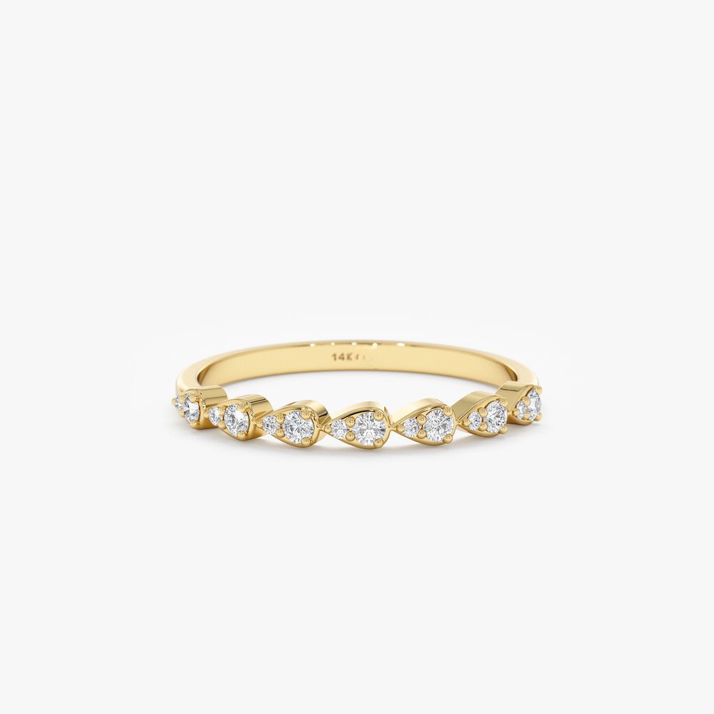 Solid Gold Diamond Half Eternity Drop Ring (DF8757)