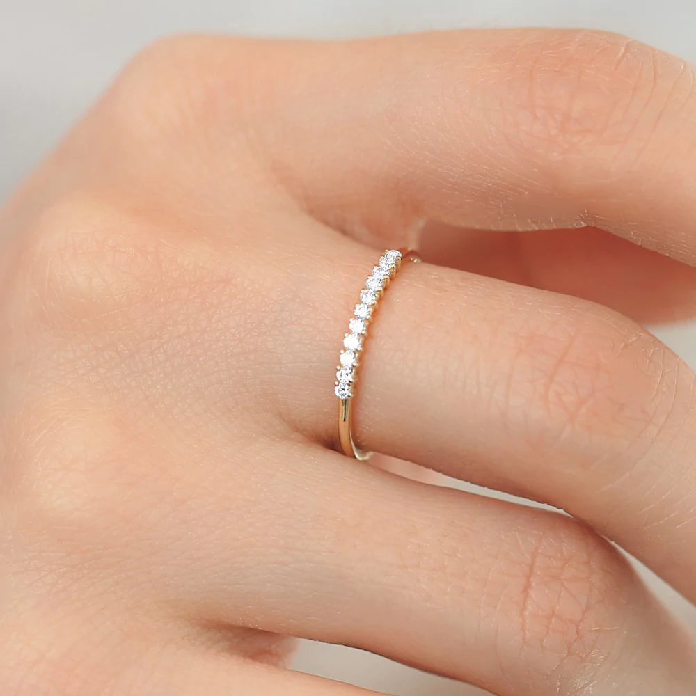Solid Gold 11 Stone Petite Diamond Wedding Band