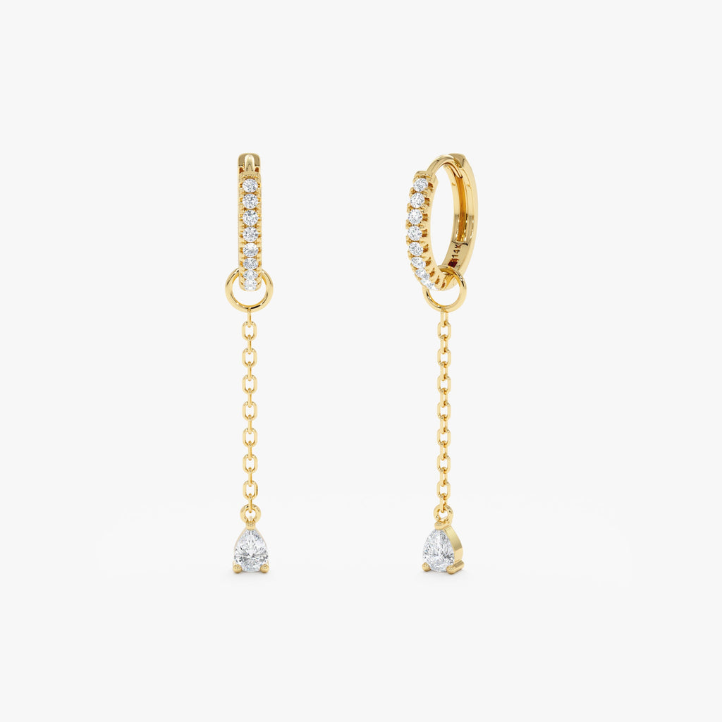 Solid Gold Single Diamond Drop Charm Huggies