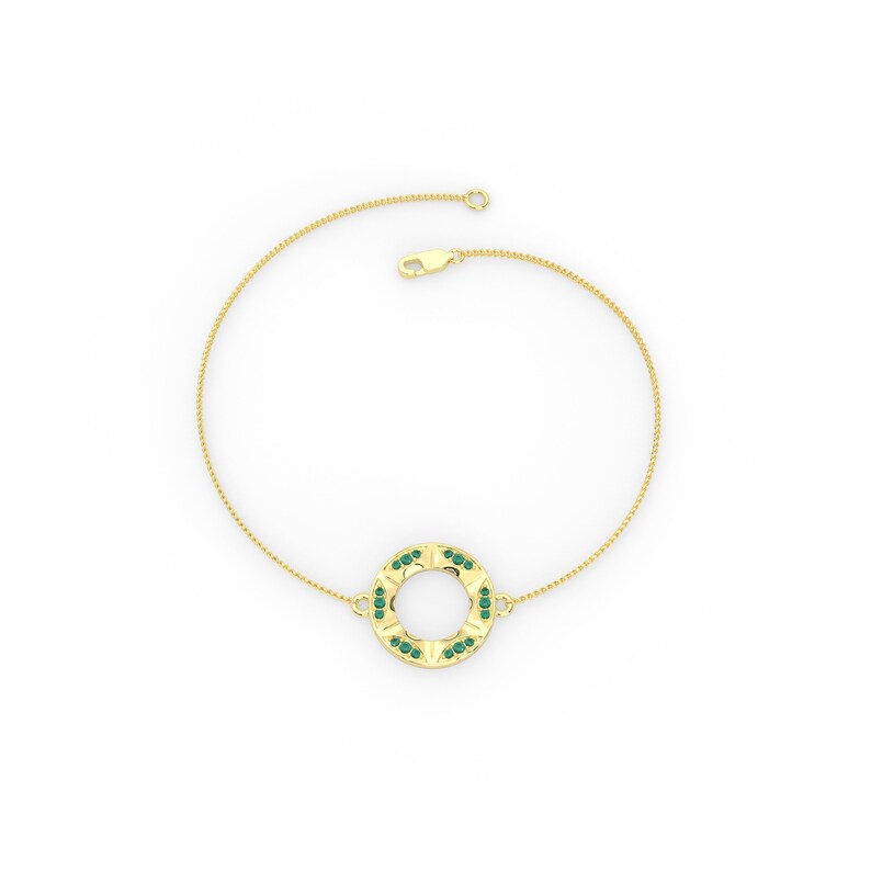 Solid Gold Open Circle Natural Emerald Bracelet