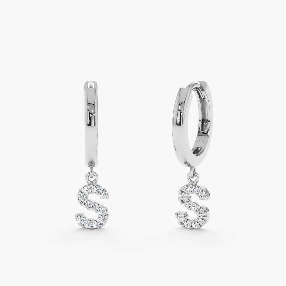 Solid Gold Diamond Initial Charm Huggies