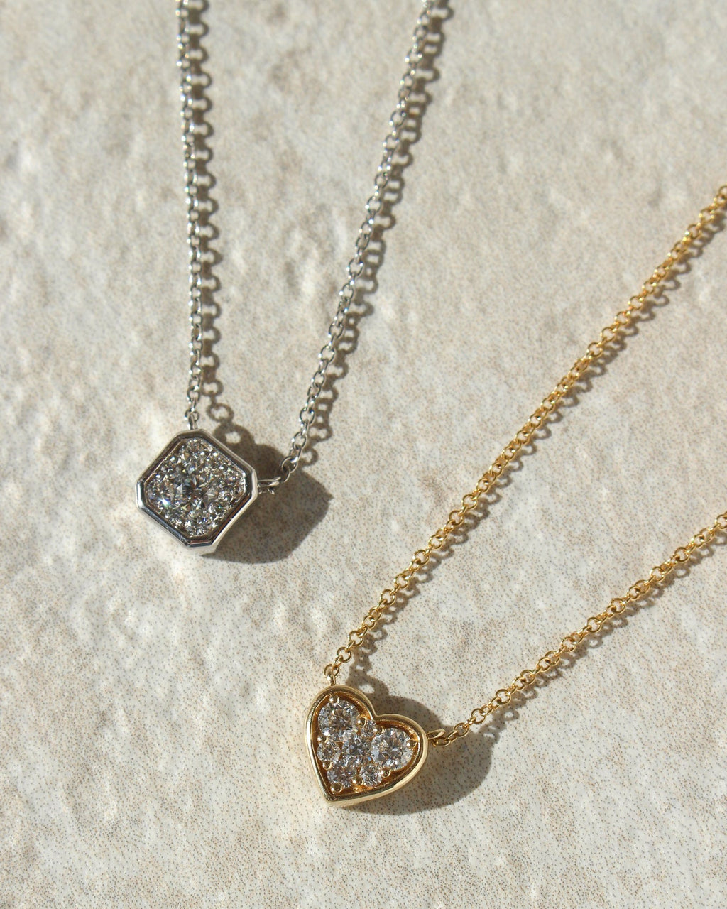 14K Solid Gold Heart Diamond Necklace - Style B
