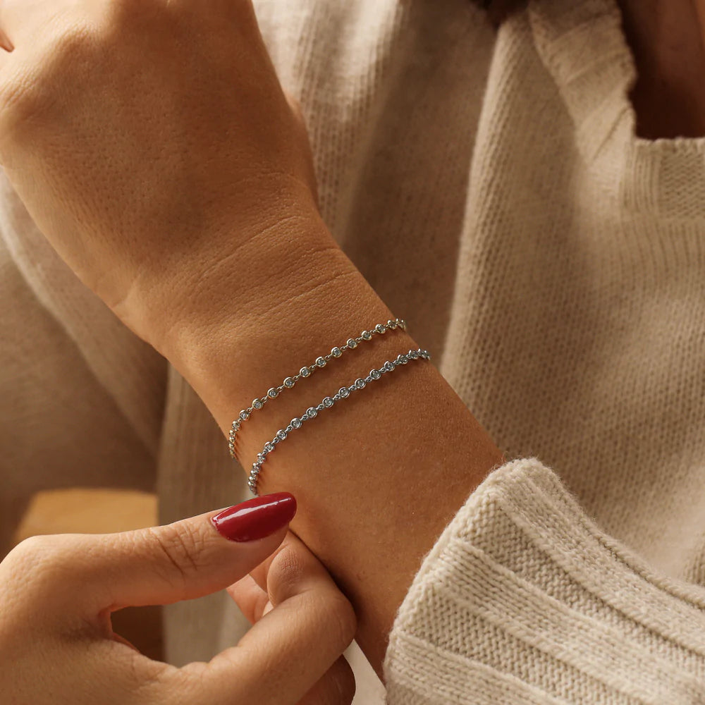 Solid Gold Bezel Setting Lab-Grown Diamond Tennis Bracelet