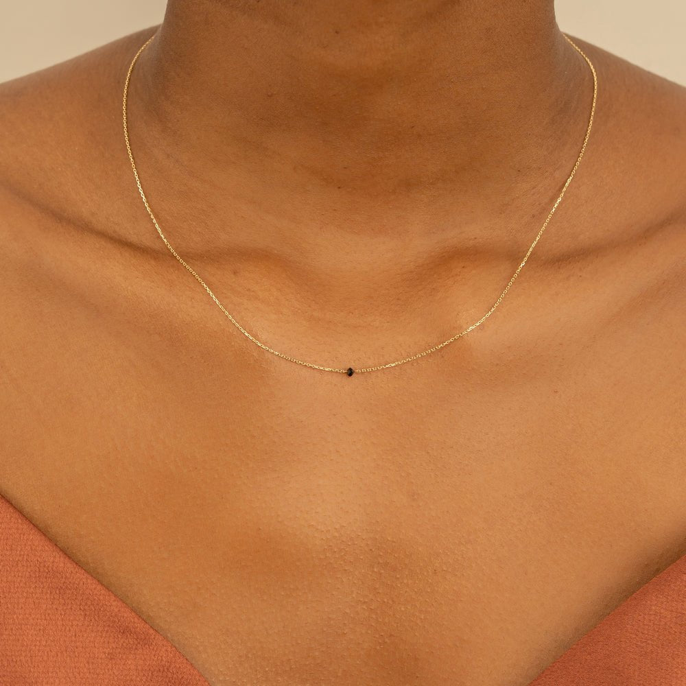 Solid Gold Single Black Diamond Necklace (F7ECC2)