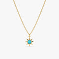 Solid Gold Turquoise Sun Necklace (3F610B)
