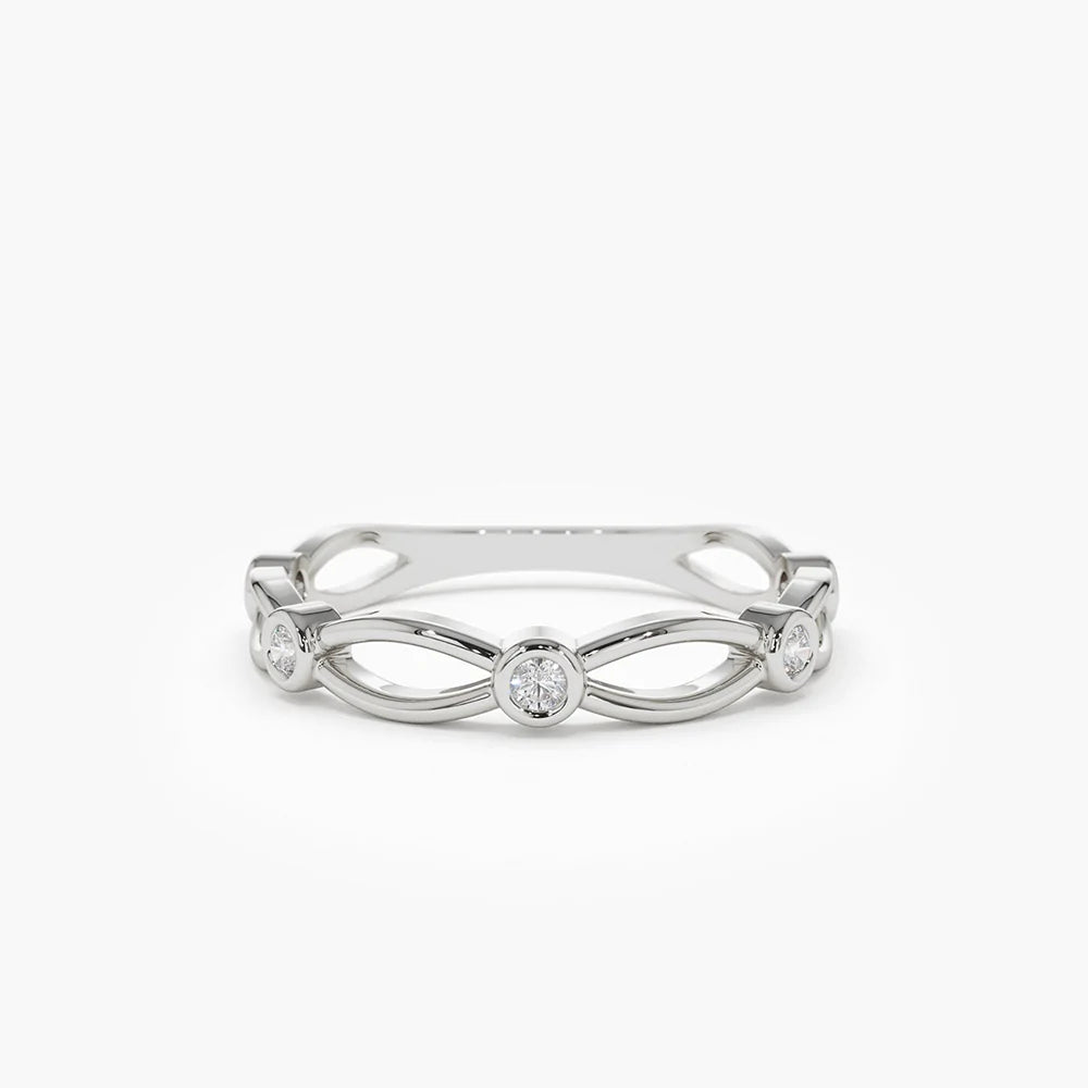 Solid Gold Bezel Setting Unique Diamond Wedding Band
