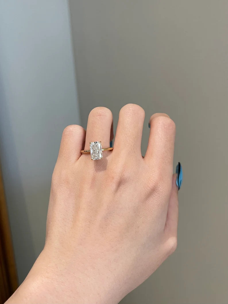 Engagement Ring - 3 Carat Crushed Ice Radiant Moissanite 4-Prong Halo Solitaire