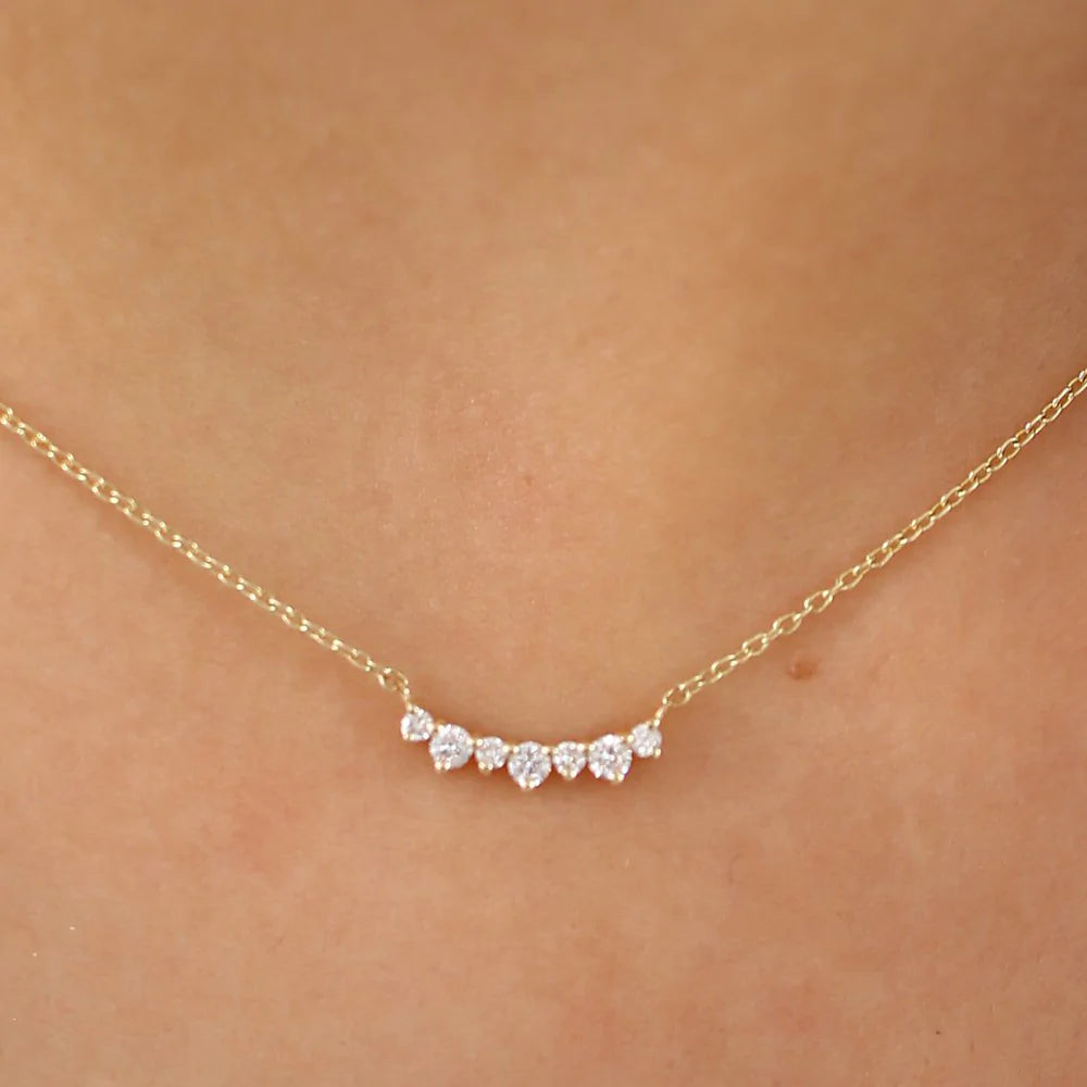 Solid Gold Curved Diamond Cluster Necklace