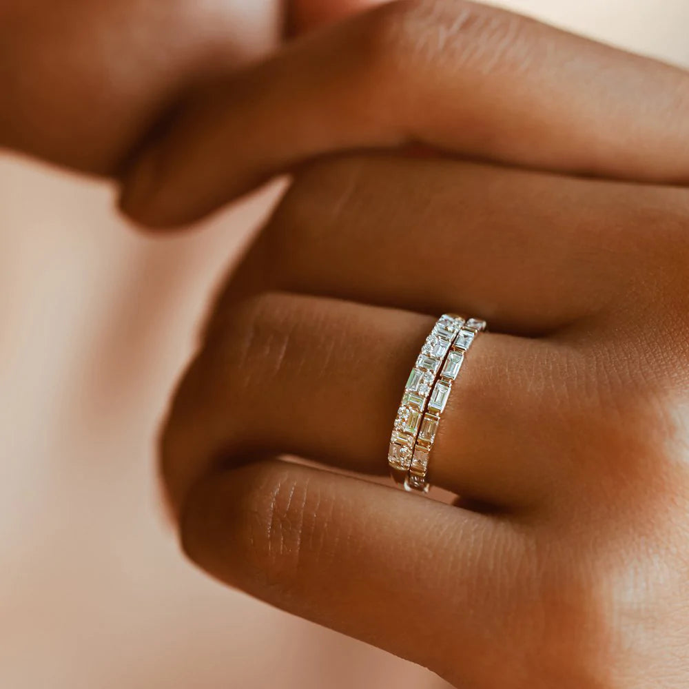 Solid Gold Baguette Diamond Stacking Ring