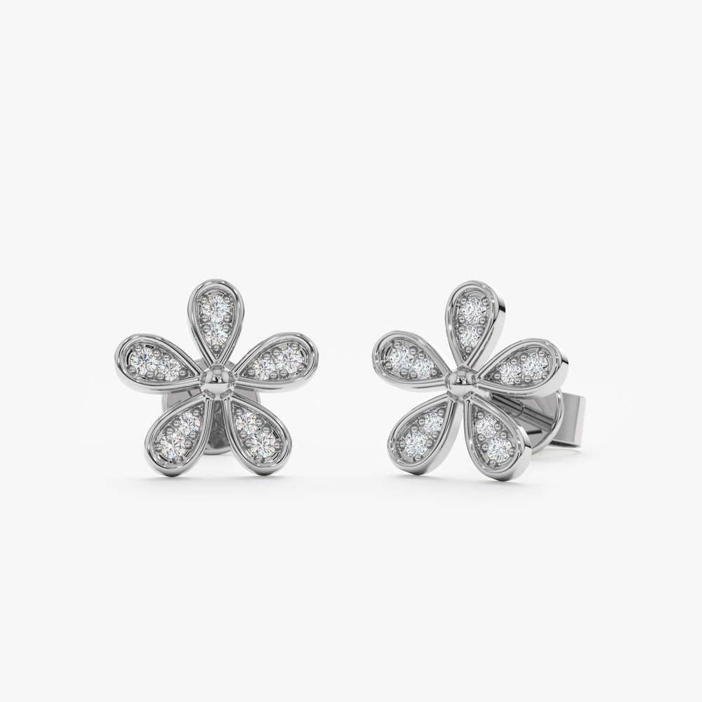 Solid Gold Five Petal Diamond Flower Studs