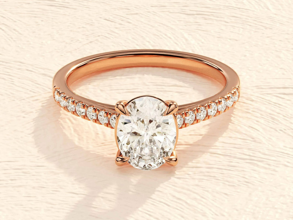 Solid Gold Oval Cut 3 ct Lab Grown Diamond Engagement Ring