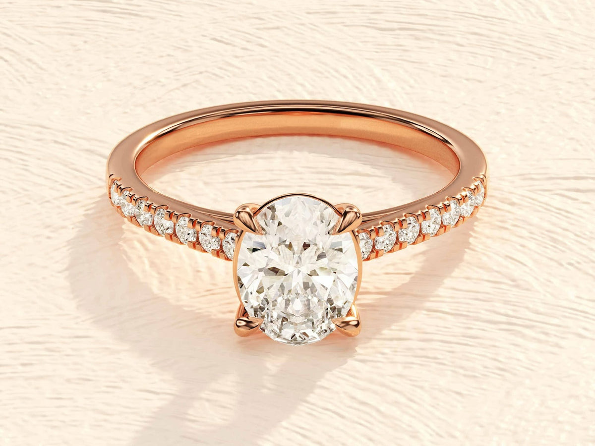 Solid Gold Oval Cut 3 ct Lab Grown Diamond Engagement Ring
