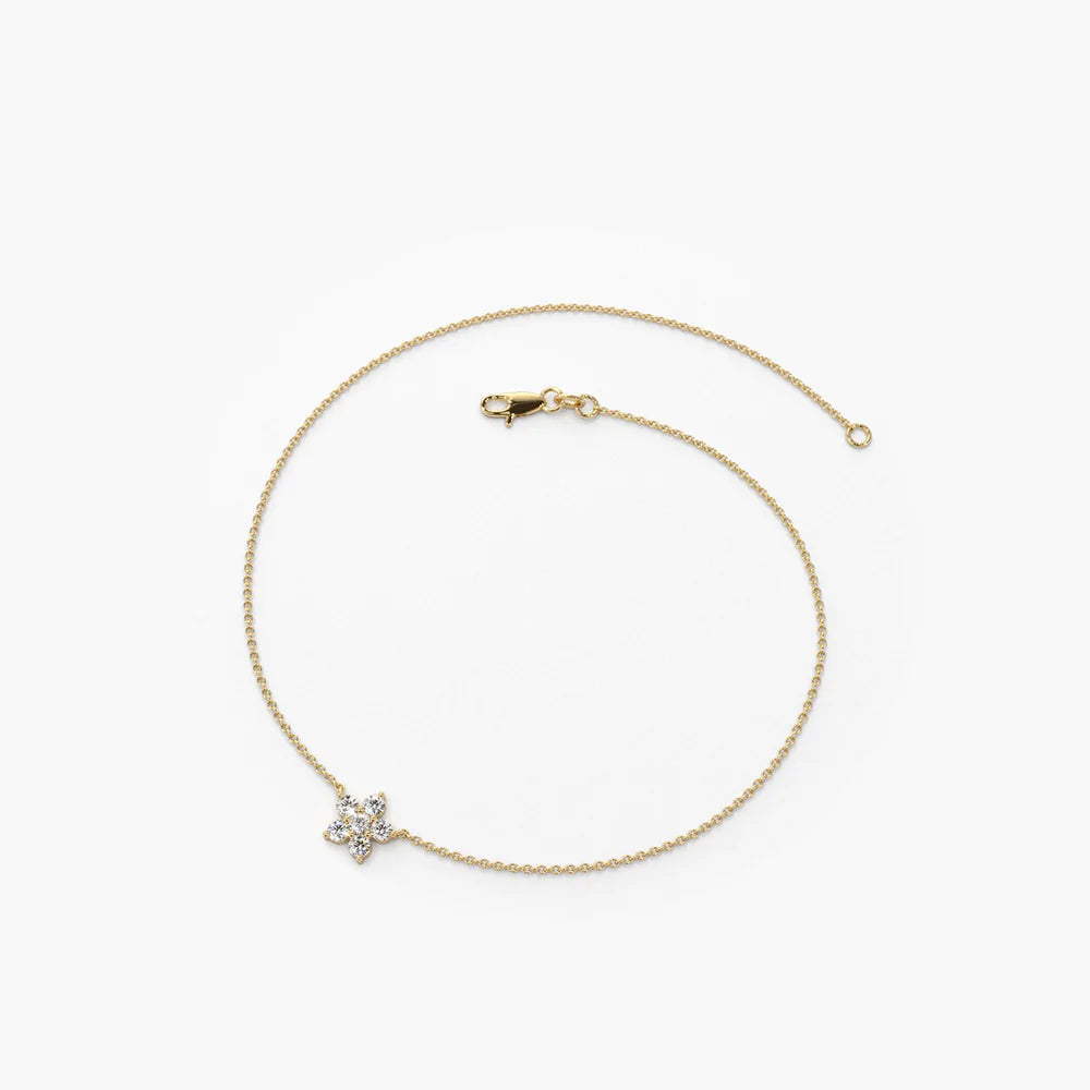 Solid Gold Diamond Flower Charm Bracelet