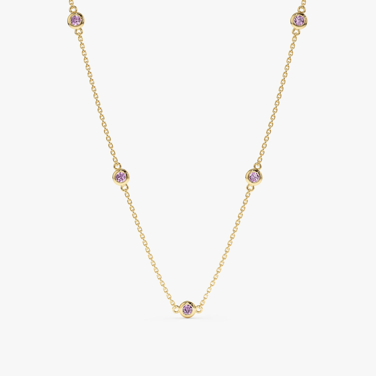 Solid Gold Amethyst Station Necklace (8CA269)