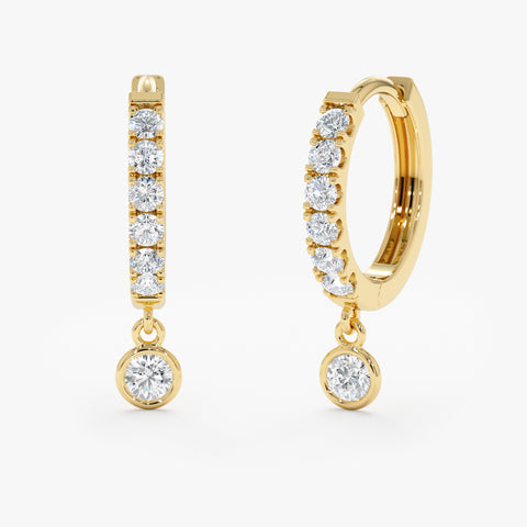 Solid Gold Diamond Drop Hoop Earrings