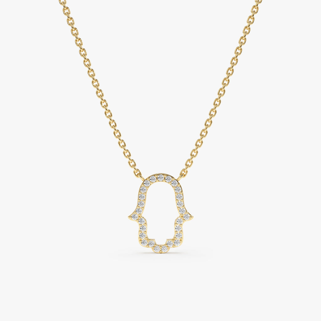 Solid Gold Diamond Hamsa Cutout Necklace (4B682E)
