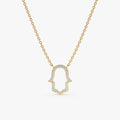 Solid Gold Diamond Hamsa Cutout Necklace (4B682E)