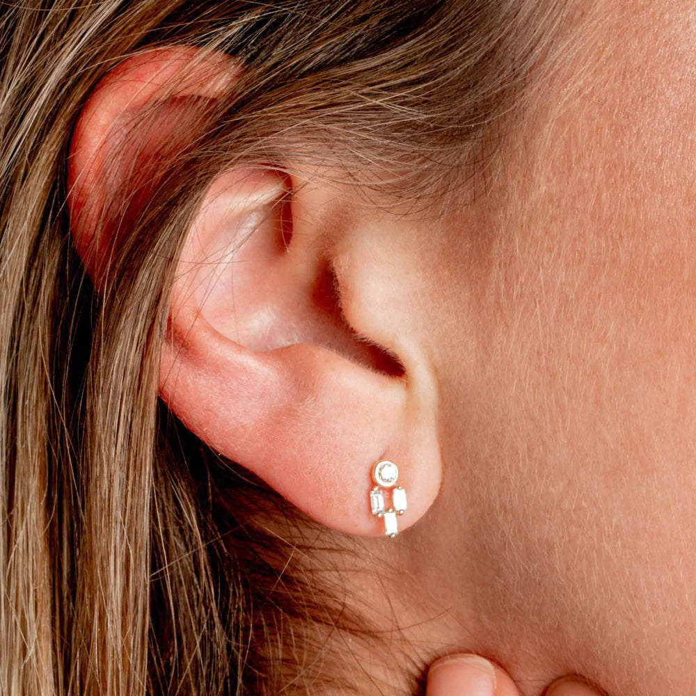 Solid Gold Unique Baguette Diamond Earrings