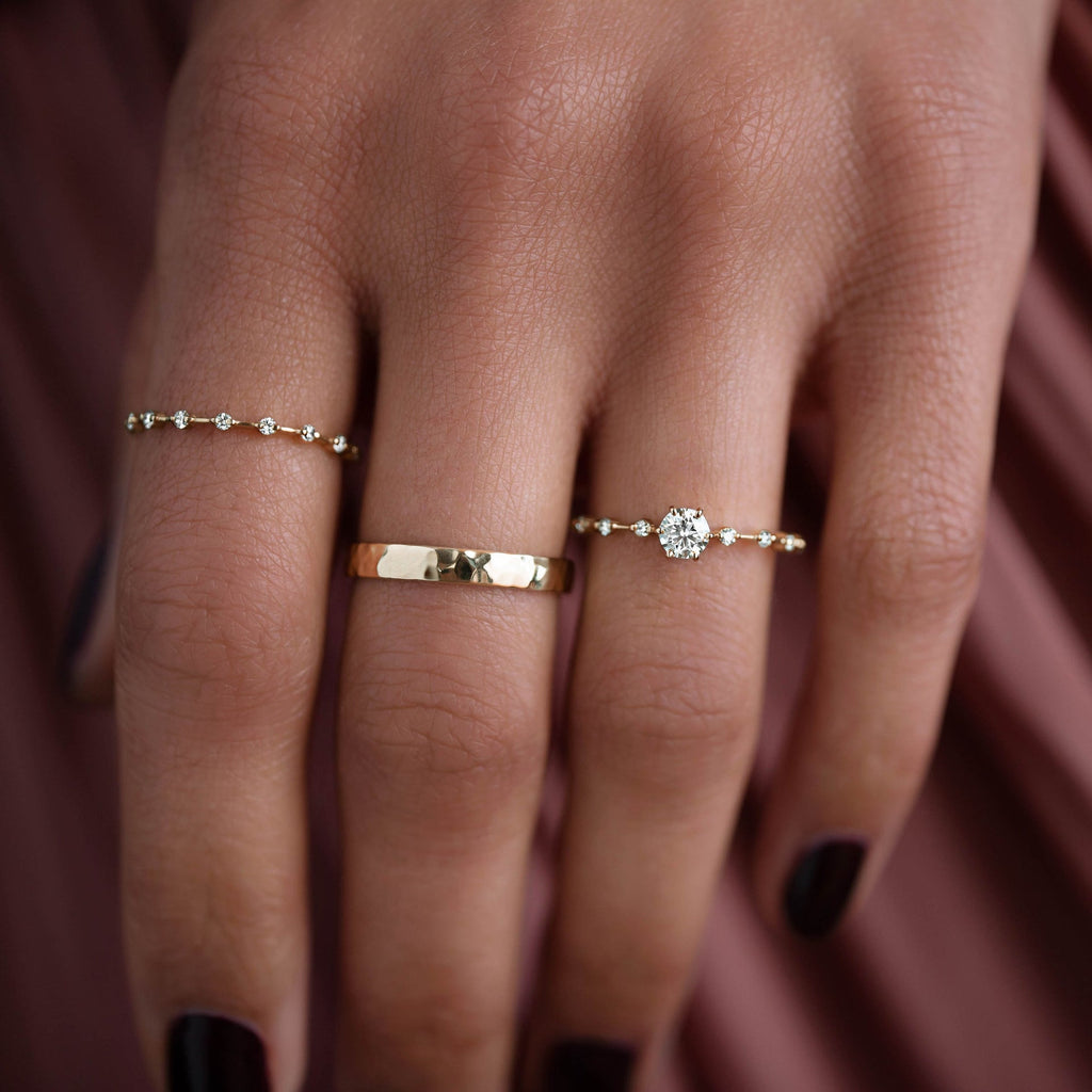 Solid Gold 1 CT Diamond Distance Ring, Diamond Moissanite Engagement Ring