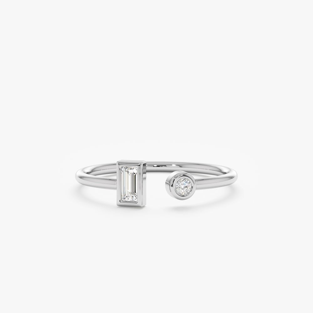 Solid Gold Baguette and Round Diamond Open Ring (FC3205)