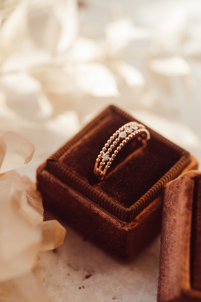Solid Gold Three Beaded Diamond Band