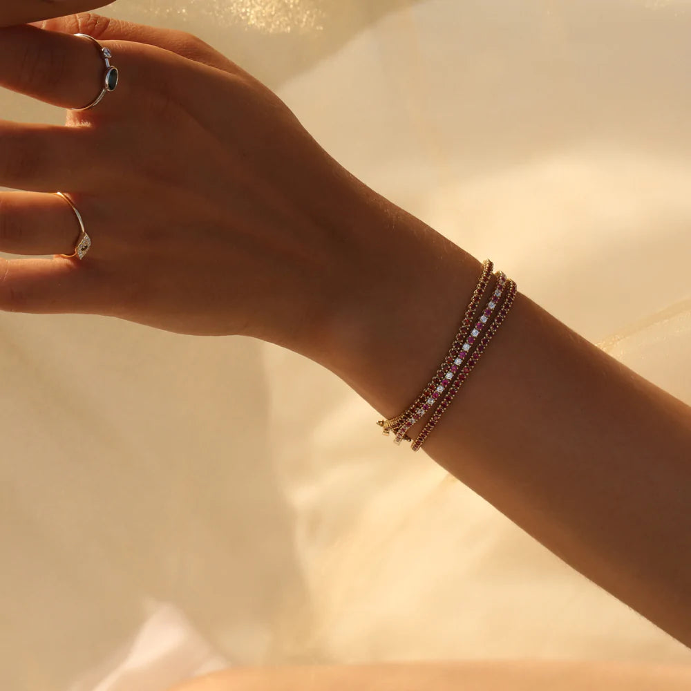 Solid Gold Prong Setting Diamond and Ruby Tennis Bracelet