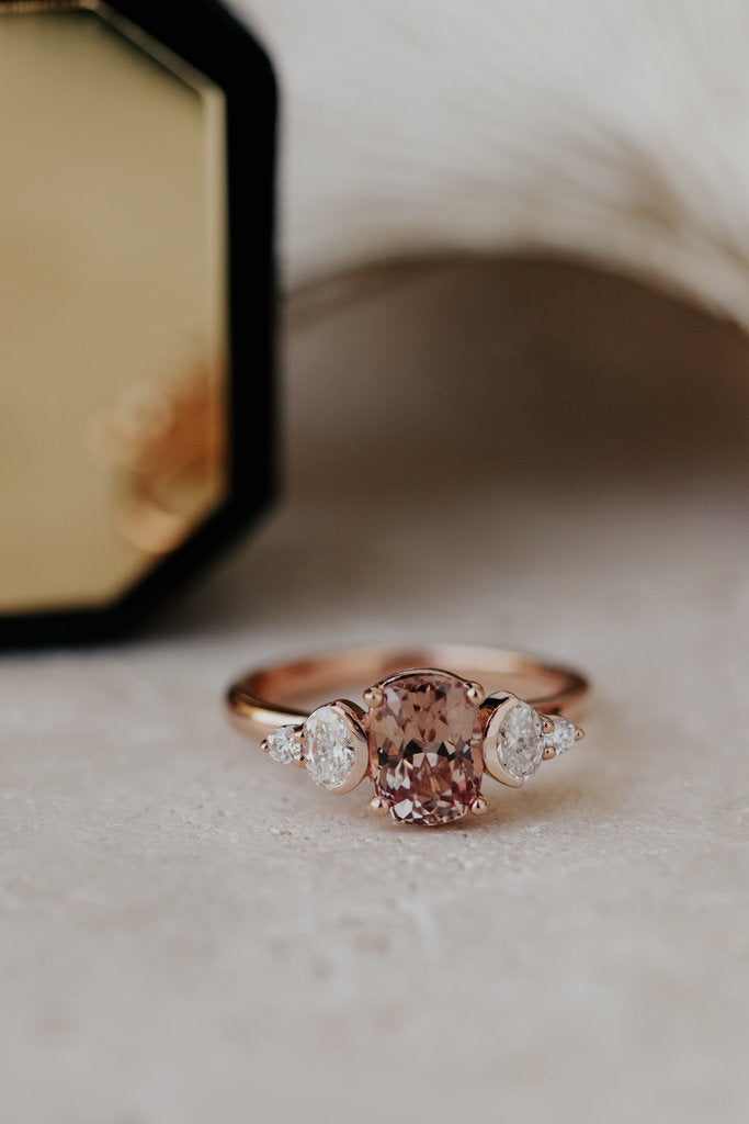 Solid Gold 1.74 ct Long Cushion Deep Pink Garnet Ring