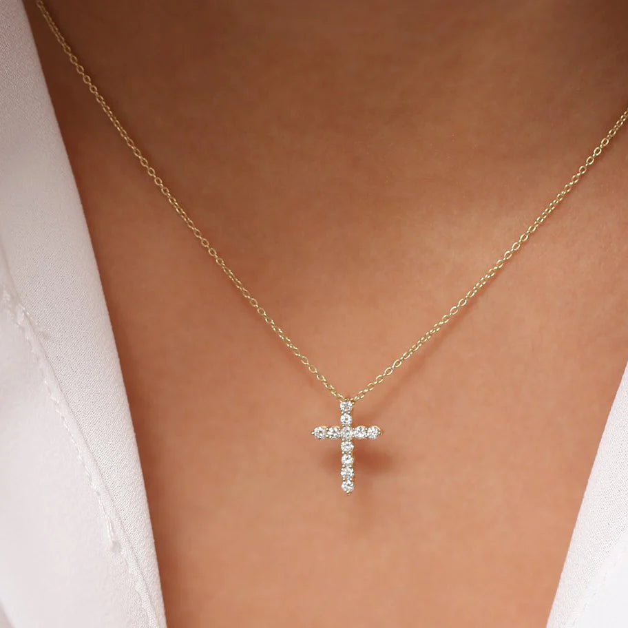 Solid Gold Diamond Cross Necklace