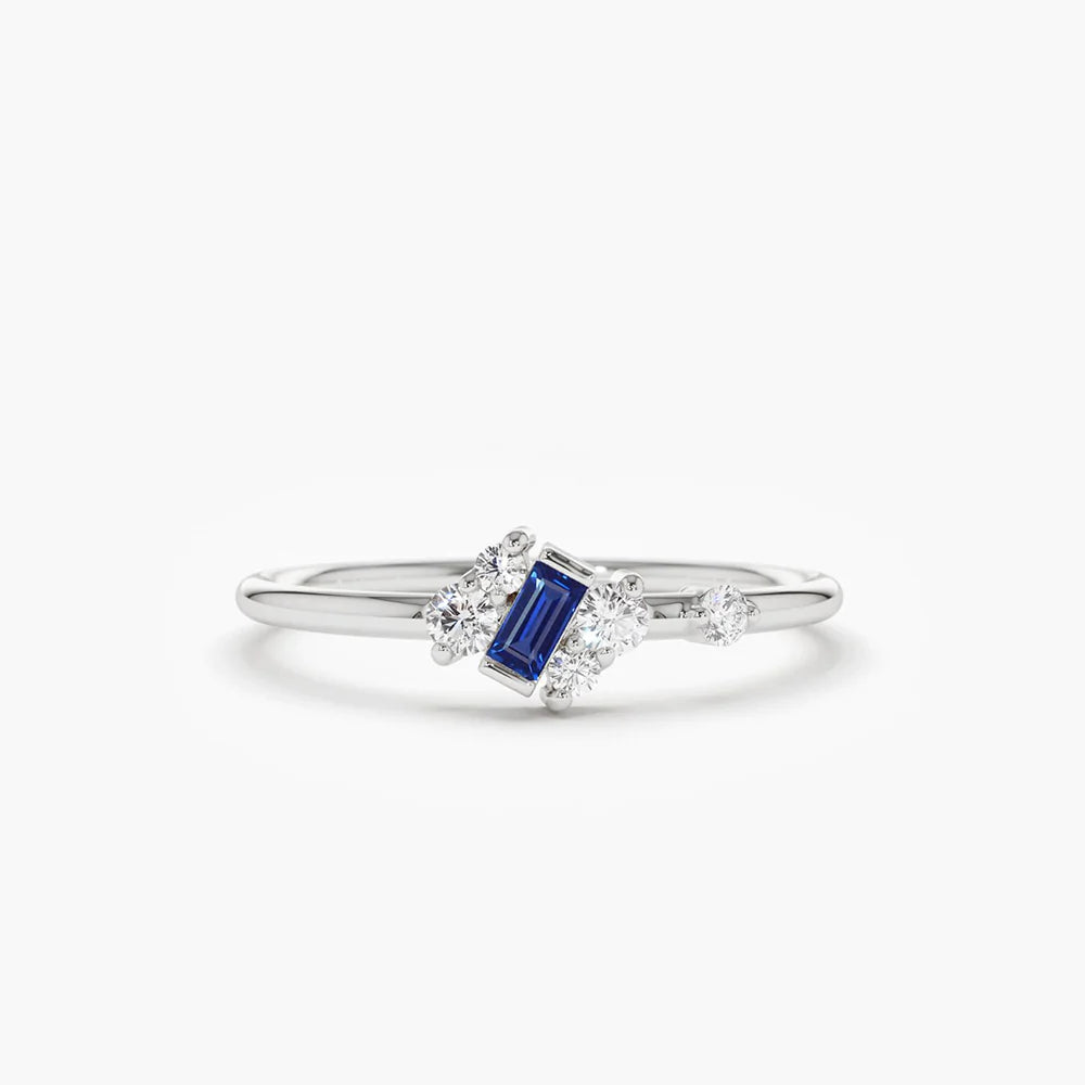 Solid Gold Slanted Baguette Sapphire Ring